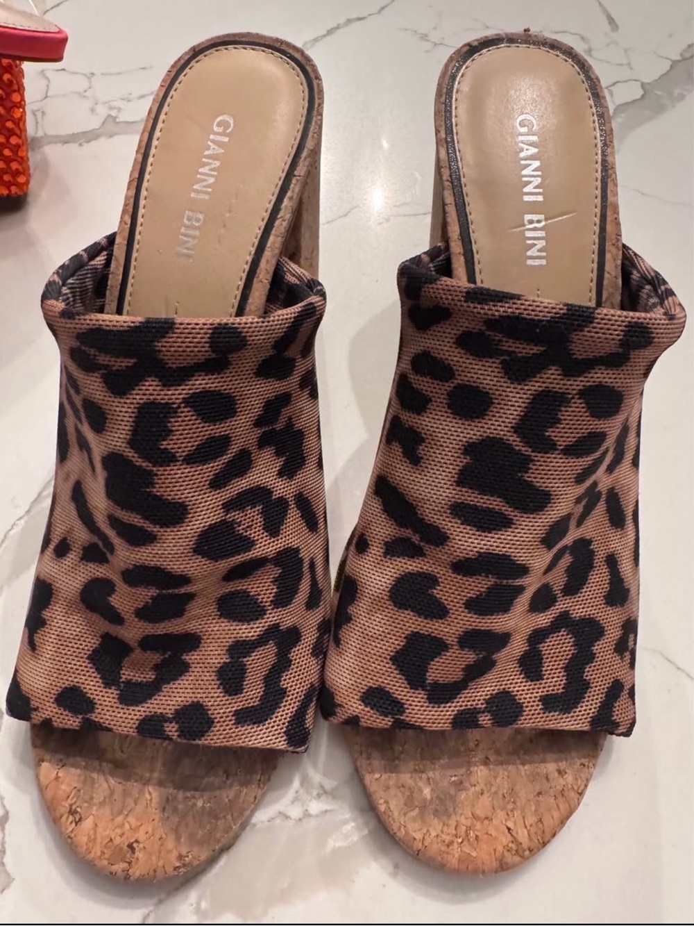 Gianni Bini Leopard-Print Cork Slide Mules - Brown/Black